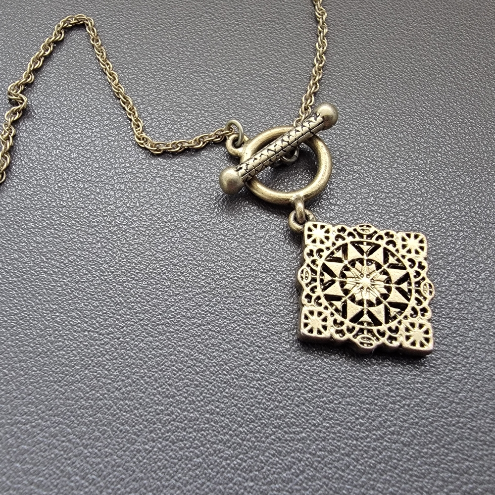 Antique Brass Filigree Bohemian Mandala Medallion Necklace